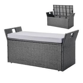 VEVOR Outdoor Storage Bench, 2-Person PE Rattan Storage Bench, 40 Gal Deck Box with Cushion & Side Handle, Supports up to 400 lbs