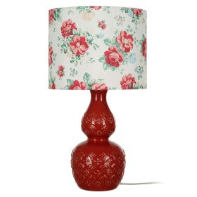 Vintage Floral Table Lamp, Red Finish with LED Bulb Included