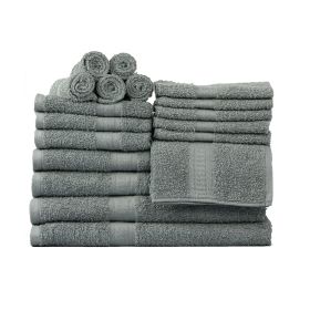 18 Piece 100% Cotton Towel Set, 4 Bath , 4 Hand and 10 Washcloths, Super Soft and Highly Absorbent Basic Solid Towel Set for Bathroom, Hotels