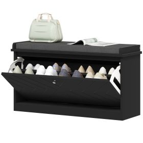 Shoe Storage with Seat, Upholstered Hallway Bench, Shoe Bench with Flip Drawer, Adjustable Shelf for 8 Pairs of Shoes