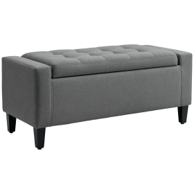 Storage Ottoman Bench Linen-Touch Fabric Tufted Chest Footstool with Flipping Top, Grey