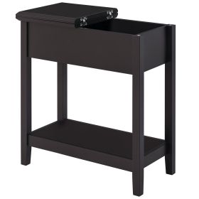 End Side Table in Flip Top Design with Cabinet and Bottom Shelf, Storage Furniture Decoration for Bedroom Living Room Office, Dark Coffee