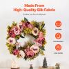 Artificial Decorative Wreath, 19 in, Pink, Decorated with Peonies, Hydrangeas, Babysbreath