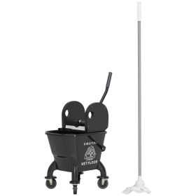 Mop Bucket With Wringer On Wheels For Floor Cleaning, 27.5 Quart Down Press Wringer With Handle And Mop, Black (Option: Black)