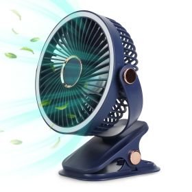 3 Color Options -- 1Pc Portable Quiet Clip On Fan With 5 Speeds 3 Brightness 720 Degree Fully Adjustable Angle Type-C Rechargeable Clip Desk Wall (Option: Blue)