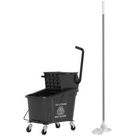 Mop Bucket With Wringer On Wheels For Floor Cleaning, 38 Quart Down Press Wringer With Handle, Black (Option: Black)