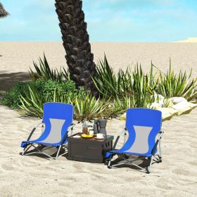 Set Of 2 Folding Beach Chairs With Mesh Back, Carry Bag And Cup Holder For Outdoor Camping Lawn Sports Picnic Dark Blue (Option: Blue)