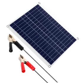 Outdoor Solar Panel 12V 25W Car Battery Charger IP68 Waterproof W/ 3.0A Dual USB Charging Clip Line (Option: Black)
