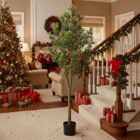 6FT Artificial Tree Indoor Decor Faux Potted Plant With Natural Look Leaves For Home Living Room Bedroom Office Easy Assembly (Option: Green)
