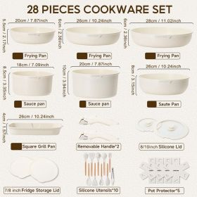 Pots And Pans Set Non Stick With Removable Handles, Ceramic Cookware Set, Large-Capacity&Non Toxic, Induction&RV Compatible, Dishwasher Safe, PFA (Option: White)