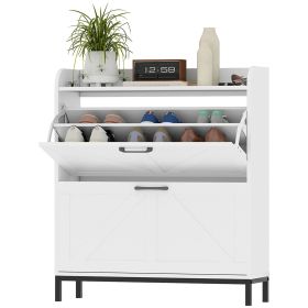 Shoe Cabinet Organizer With 2 Flip Drawers, Legs, Narrow Shoe Storage Cabinet For Entryway, Hallway, White (Option: White)