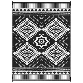 Reversible Outdoor Rug, Waterproof Plastic Straw With Carry Bag, 9 X 12, White & Black Toothed Rhombus (Option: White)