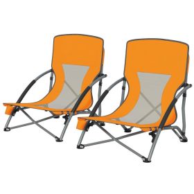 Set Of 2 Folding Beach Chairs With Mesh Back, Carry Bag And Cup Holder For Outdoor Camping Lawn Sports Picnic Orange (Option: Orange)