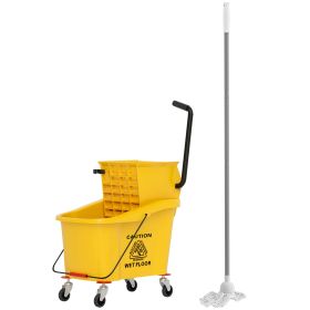 Mop Bucket With Wringer On Wheels For Floor Cleaning, 38 Quart Down Press Wringer With Handle, Yellow (Option: Yellow)
