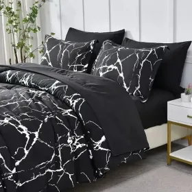2pcs Duvet Cover Set Twin Duvet Coverx1 Pillowcasex1 Extremely Diverse Styles (Option: Marble Black)