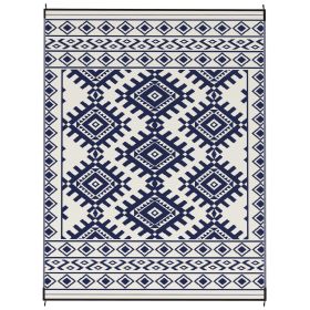 Reversible Outdoor Rug, Waterproof Plastic Straw With Carry Bag, 9 X 12, Blue  White Rhombus Border (Option: Blue)