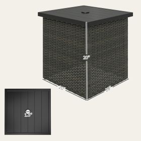 Wicker Side Table With 1.5 Umbrella Hole, Square Outdoor End Table With UV-Resistant Frame, Storage Space, Mixed-Brown (Option: Brown)