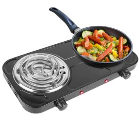 2000W Electric Double Burner Portable Coil Heating Hot Plate Stove Countertop RV Hotplate with Non Slip Rubber Feet 5 Temperature Adjustments (Color: Black)