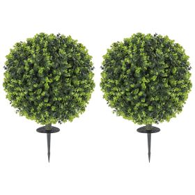 2 Pack 1.3ft Artificial Ball Eucalyptus Topiary With Ground Stake, UV Resistant Faux Greenery For Indoor Outdoor (Option: Green)